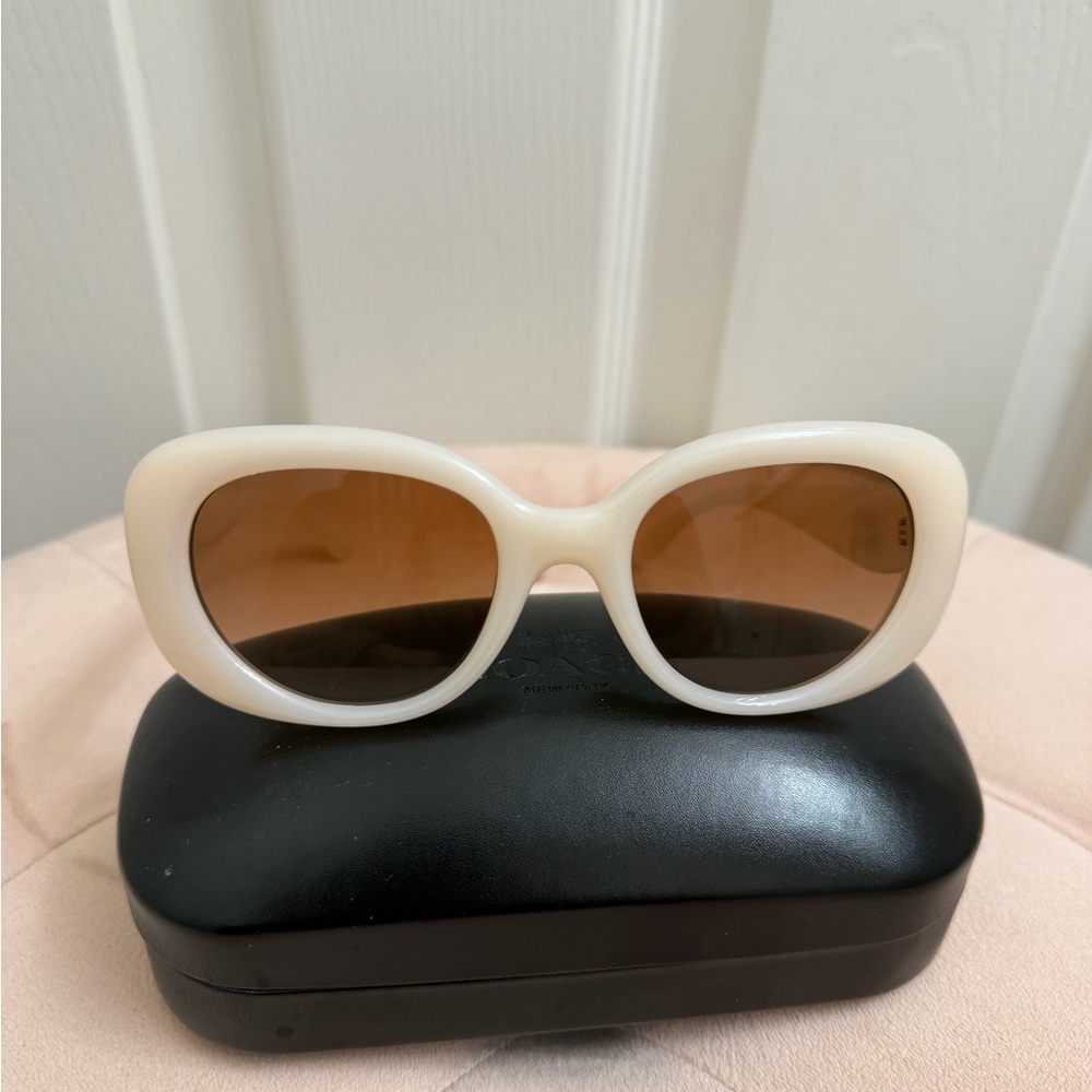 Coach Tabby Icon Milky White Oval Sunglasses - Picture 6 of 8
